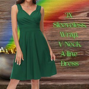 3X Grace Karin Fit and Flare Dress- Green